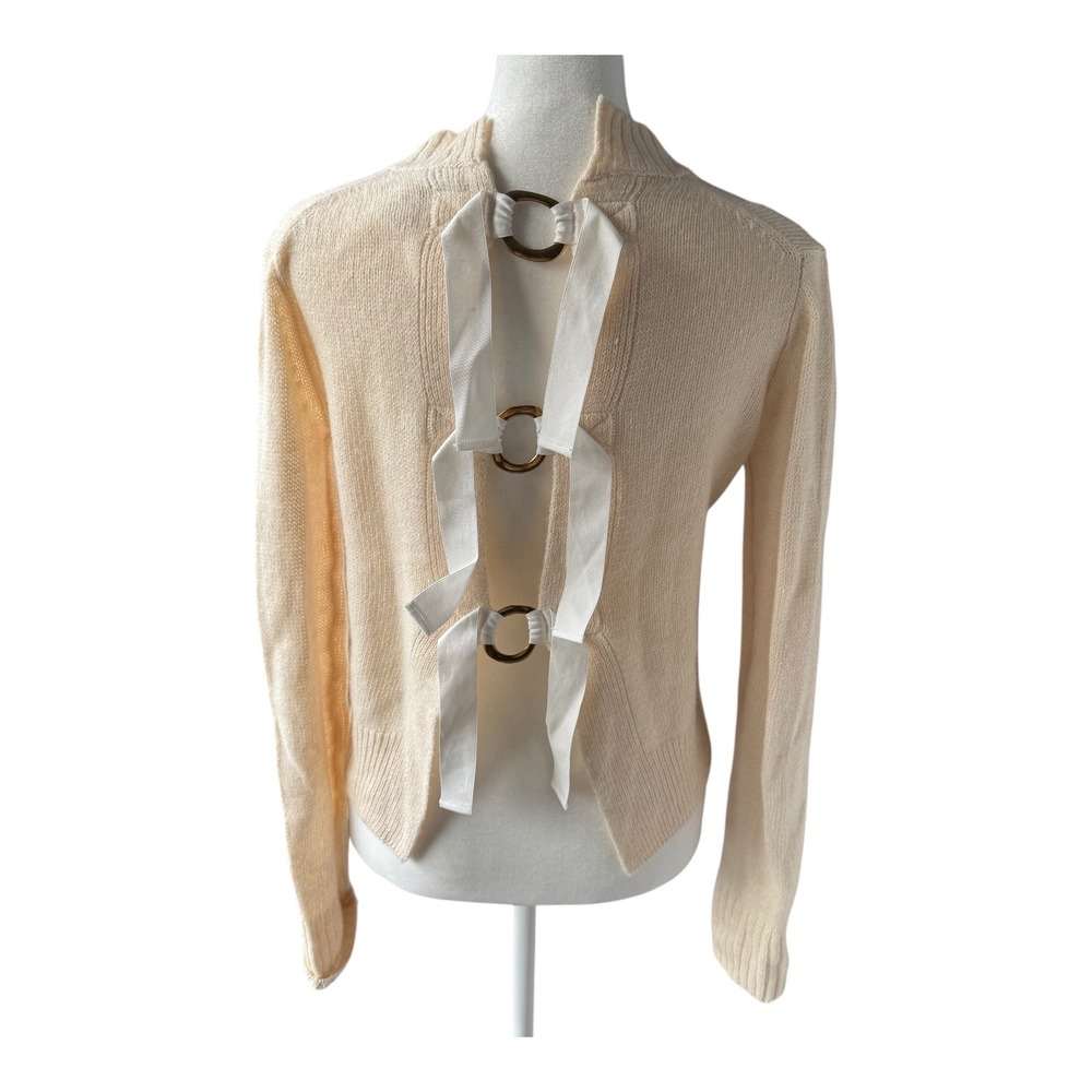 Derek Lam 10 Crosby XS Open Back Ribbon Ring Sweater Cashmere Linen Cream Knit